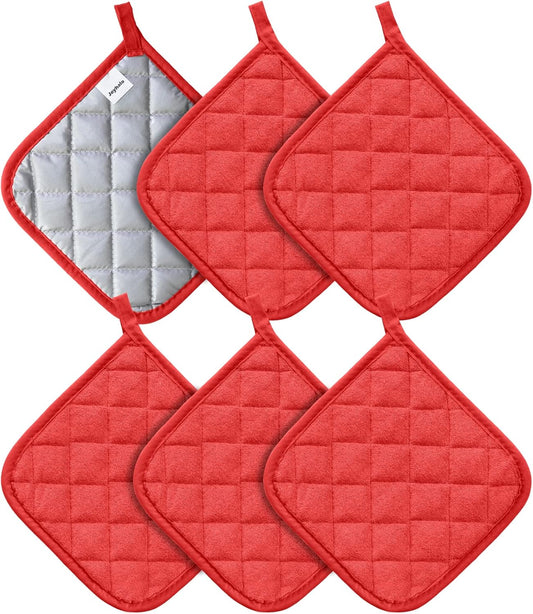 Joyhalo 6 Pack Pot Holders for Kitchen,Cotton Oven Holder with Great Heat Resistance,Non Slip Hot Pads for Kitchen Clearance,Red