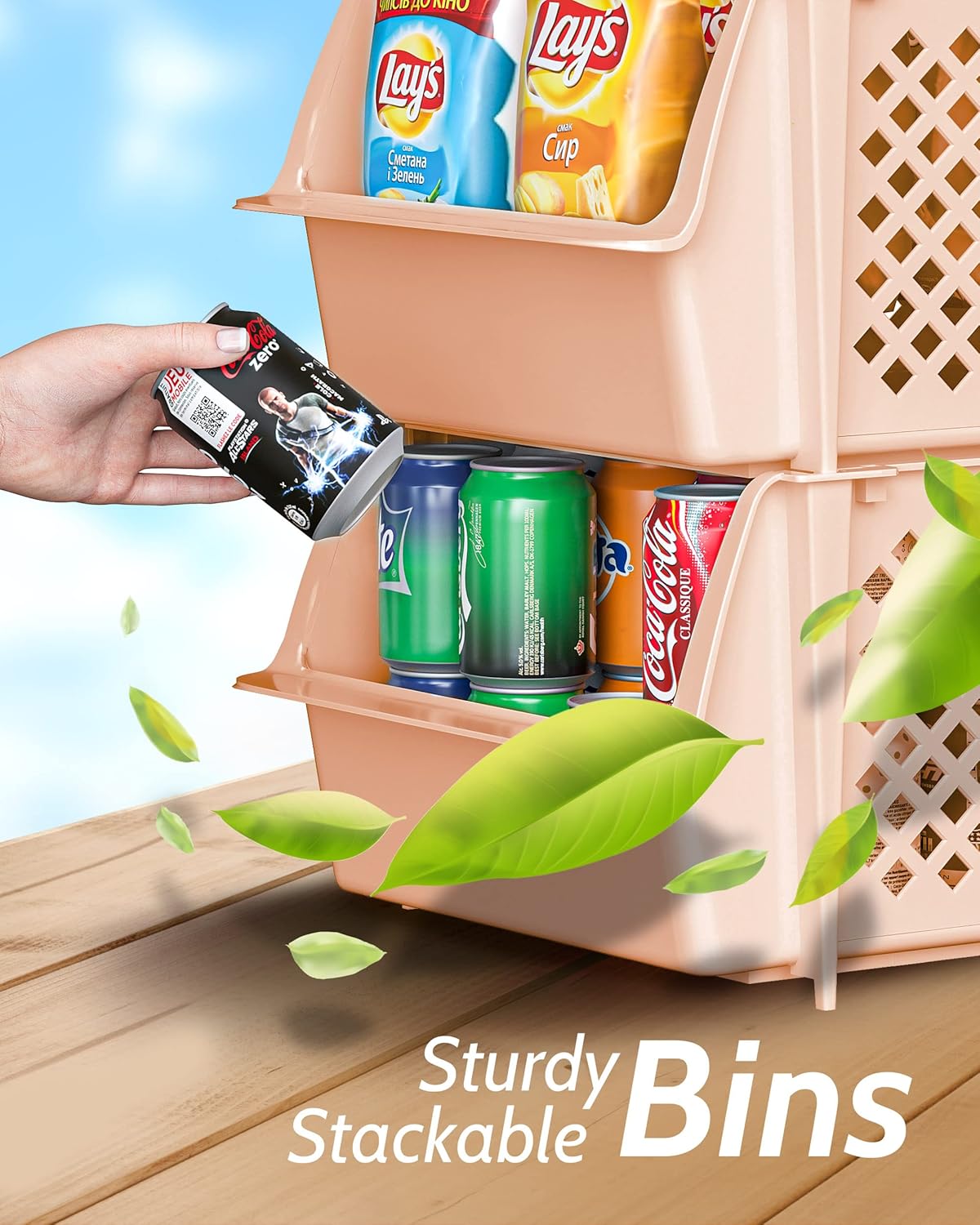 Skywin TidyFriend Stackable Storage Bins for Pantry, 4 Pack Stackable Bins For Organizing Food, Kitchen, and Bathroom Essentials (Cream)