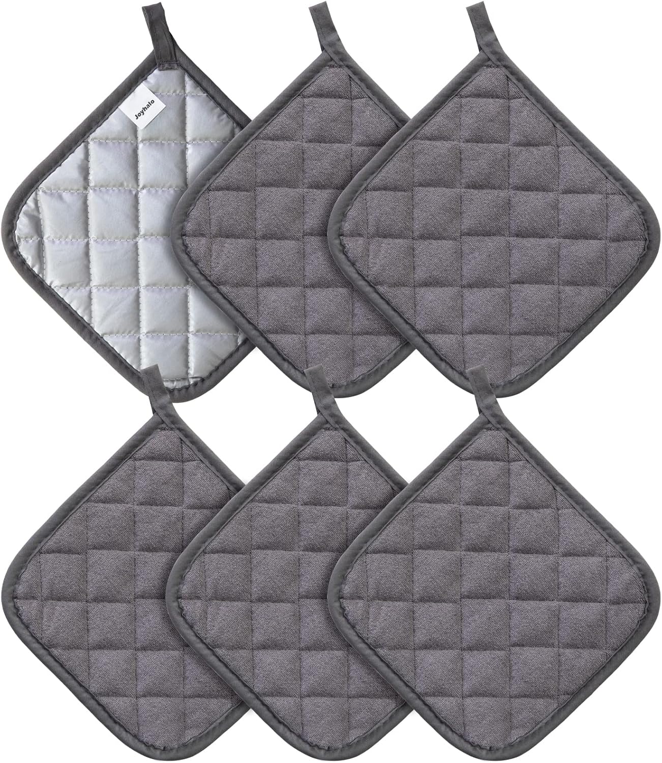 Joyhalo 6 Pack Pot Holders for Kitchen,Cotton Oven Holder with Great Heat Resistance,Non Slip Hot Pads for Kitchen Clearance,Dark Grey