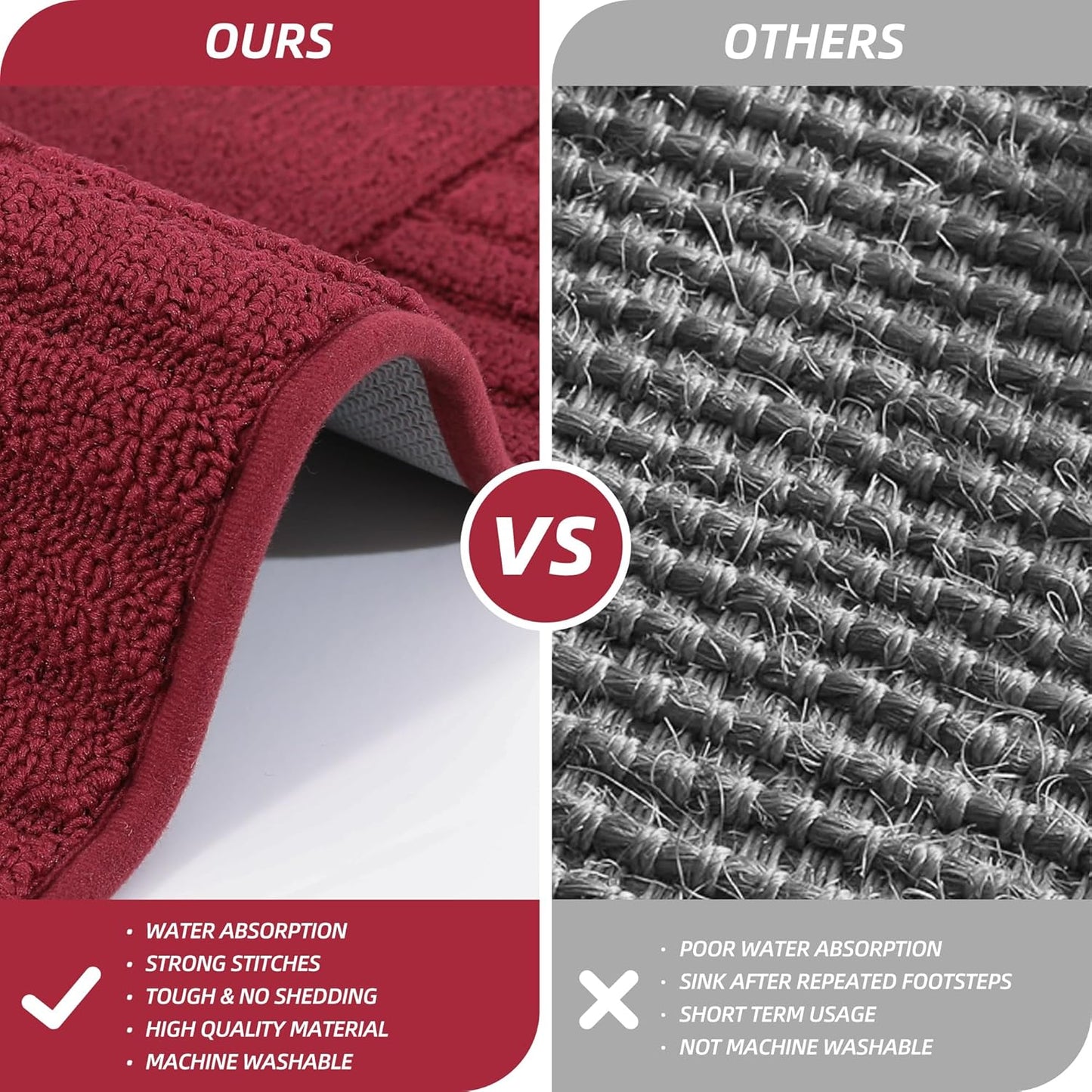 BEQHAUSE-Non-Slip-Kitchen-Mats-for-Floor [2PCS],Kitchen Mats,Machine Washable Burgundy Red Kitchen Rugs,Polypropylene Kitchen Floor Mat with TPR Backing 24x35inch/24x60inch