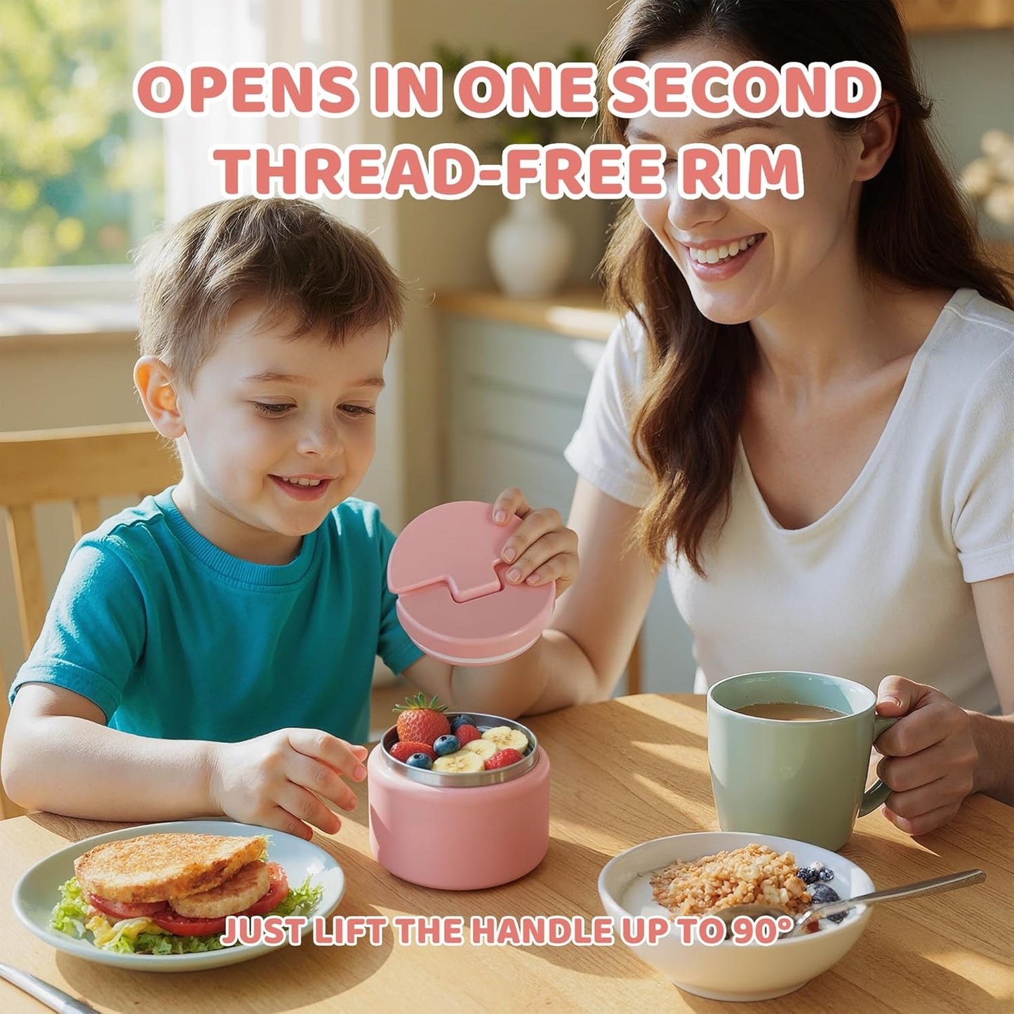 14.5oz Soup Thermo for Hot Food Kids Vacuum Insulated Food Jar Twist-Free Soup Thermo for Hot Food Kids Leakproof Stainless Steel Wide Mouth Lunch Container (Pink)