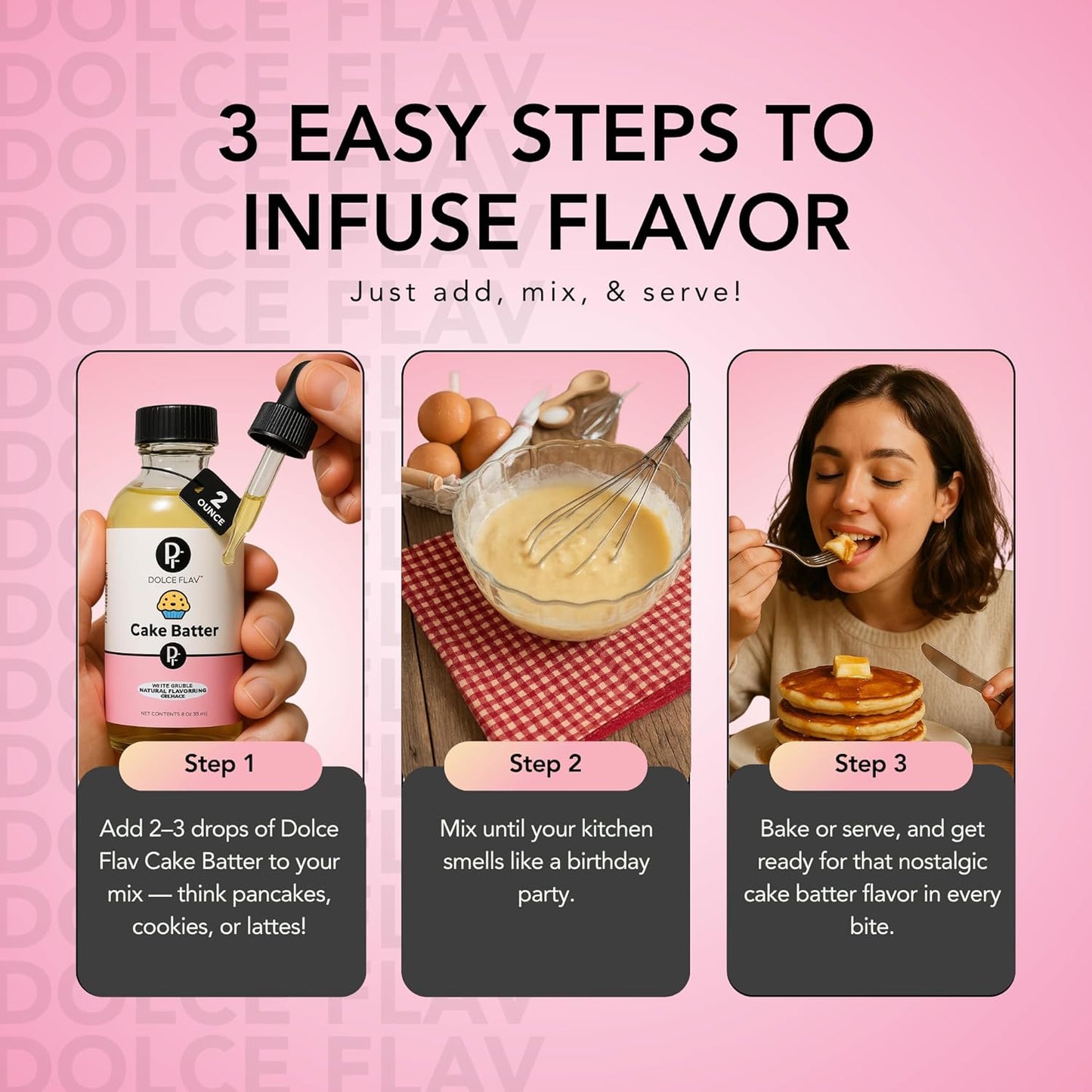 Dolce Flav Natural Cake Batter Extract – 2 Ounce Water-Soluble Kosher, Sugar-Free, Concentrated Birthday Cake Flavor for Frosting, Cupcakes & Ice Cream, Includes Measured Dropper