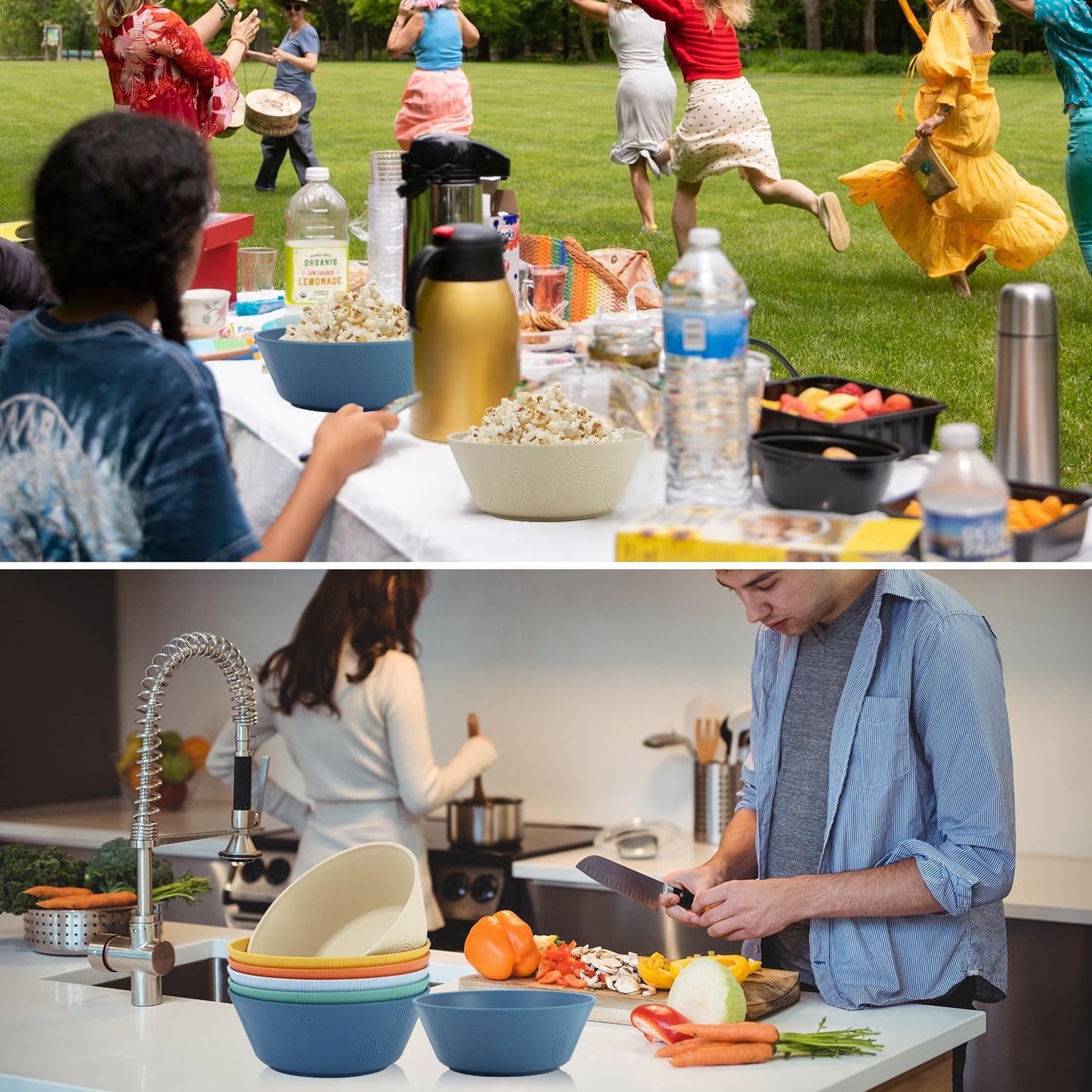 Wheat Straw Bowl Sets with Textured Pattern,6 PCS Unbreakable Cereal Bowl 36 OZ,Microwave and Dishwasher Safe Bowls, Alternative Plastic Bowls for Kitchen,Camping,Apartment and Dorm