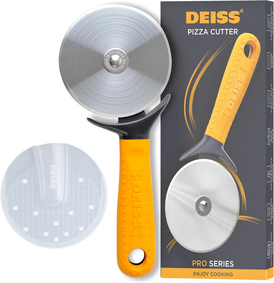 Deiss Pro Heavy Duty Pizza Cutter With Wheel Slicer- Stainless Steel Sharp Smooth Pizza Cutter Wheel With Easy Grip Non-Slip Handle, Dishwasher Safe (ORANGE)