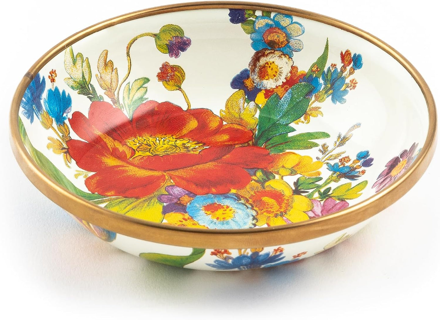 MACKENZIE-CHILDS Enamel Dipping Bowl, Small Serving Bowl for Entertaining, White Flower Market