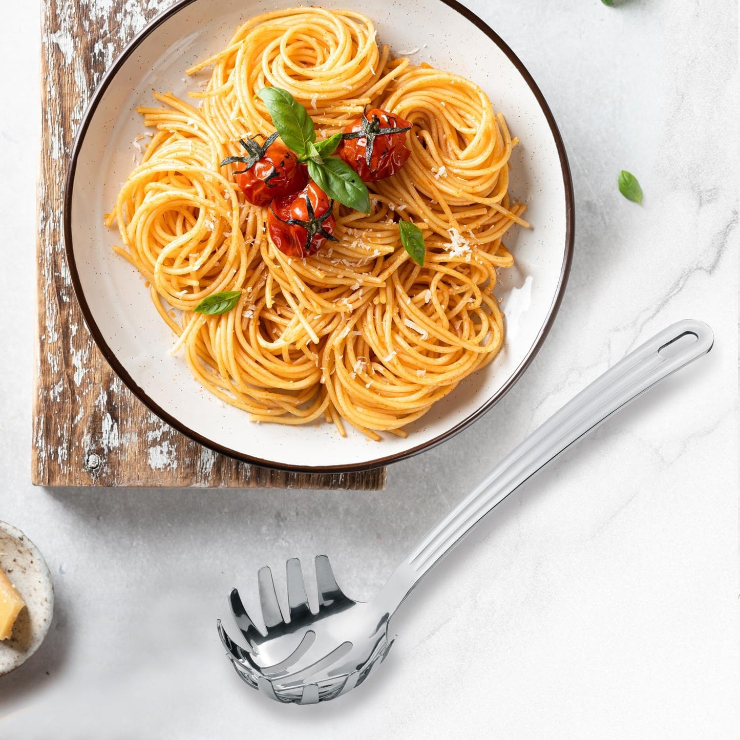 Stainless Steel 9.06 inch Spaghetti Server Spoon with Teeth - Pasta Fork Pasta Server Noodle Spoon Heavy Duty Cooking Utensils Classic Dishwasher Safe