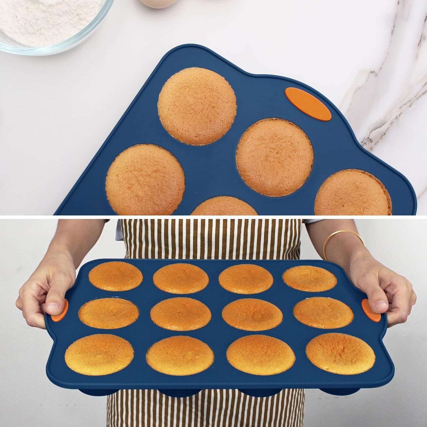 To encounter 31 Pieces Silicone Baking Pans Set, Nonstick Bakeware Sets, Non-Stick Silicone Molds, with Metal Reinforced Frame More Strength, Navy Blue