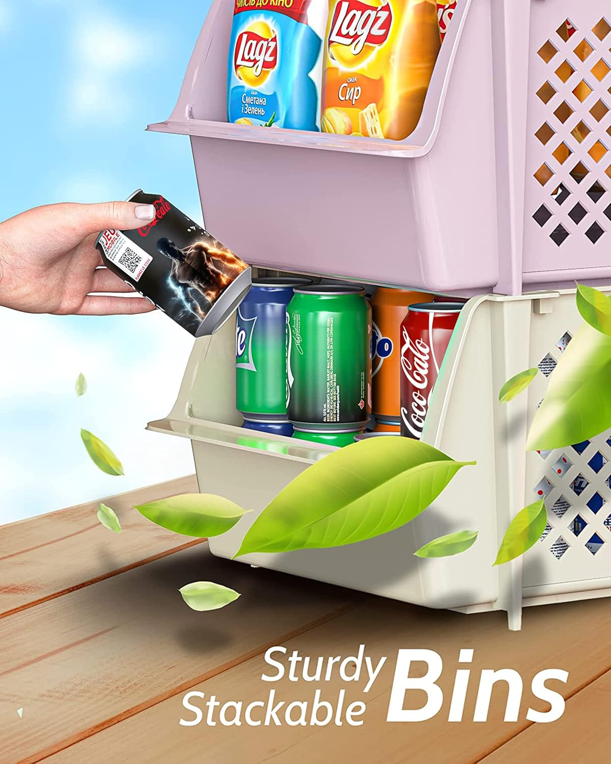 TidyFriend Stackable Storage Bins for Pantry, 4 Pack Stackable Bins For Organizing Food, Kitchen, and Bathroom Essentials (Multi)