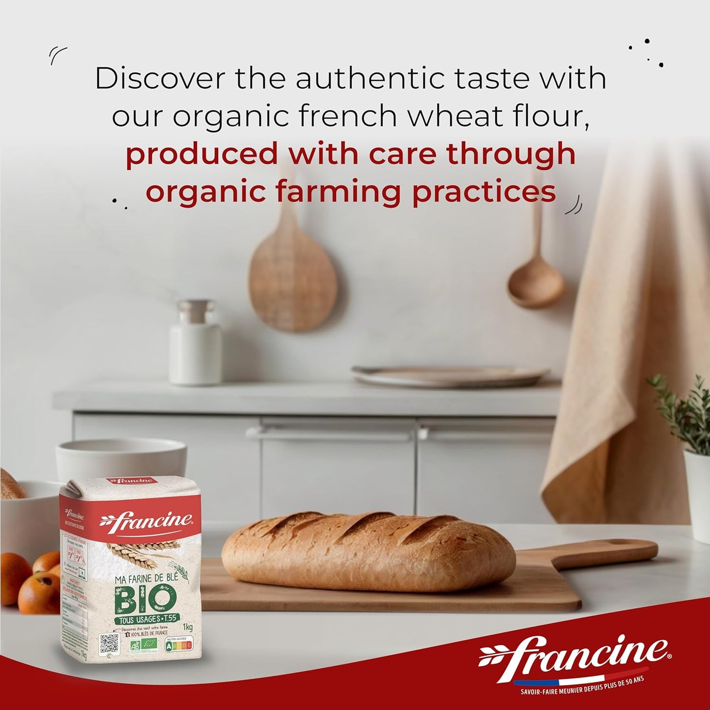 Francine Farne de Ble Bio - French T55 Organic All Purpose Flour (3 Pack, Total of 3kg)
