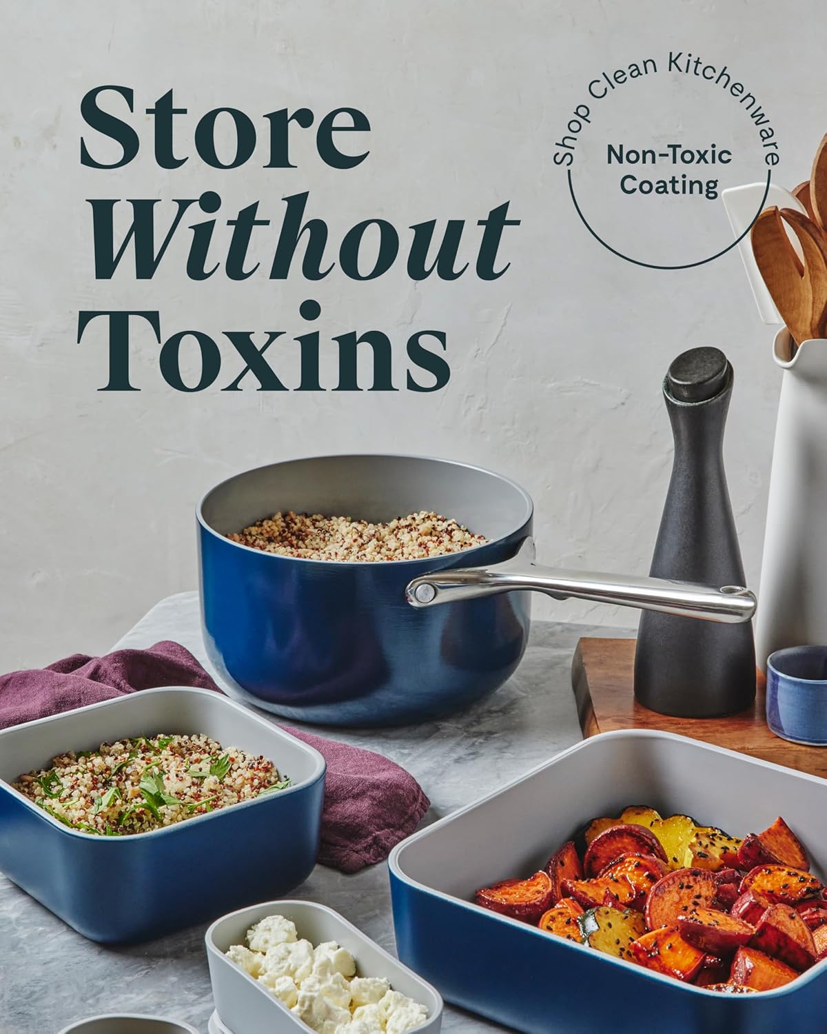 Caraway 2pc Glass Food Storage Set - 10 Cup Food Containers (2) - Ceramic Coated - Non Toxic, Non Stick Lunch Box with Lids. Dishwasher, Oven, & Microwave Safe - Cream