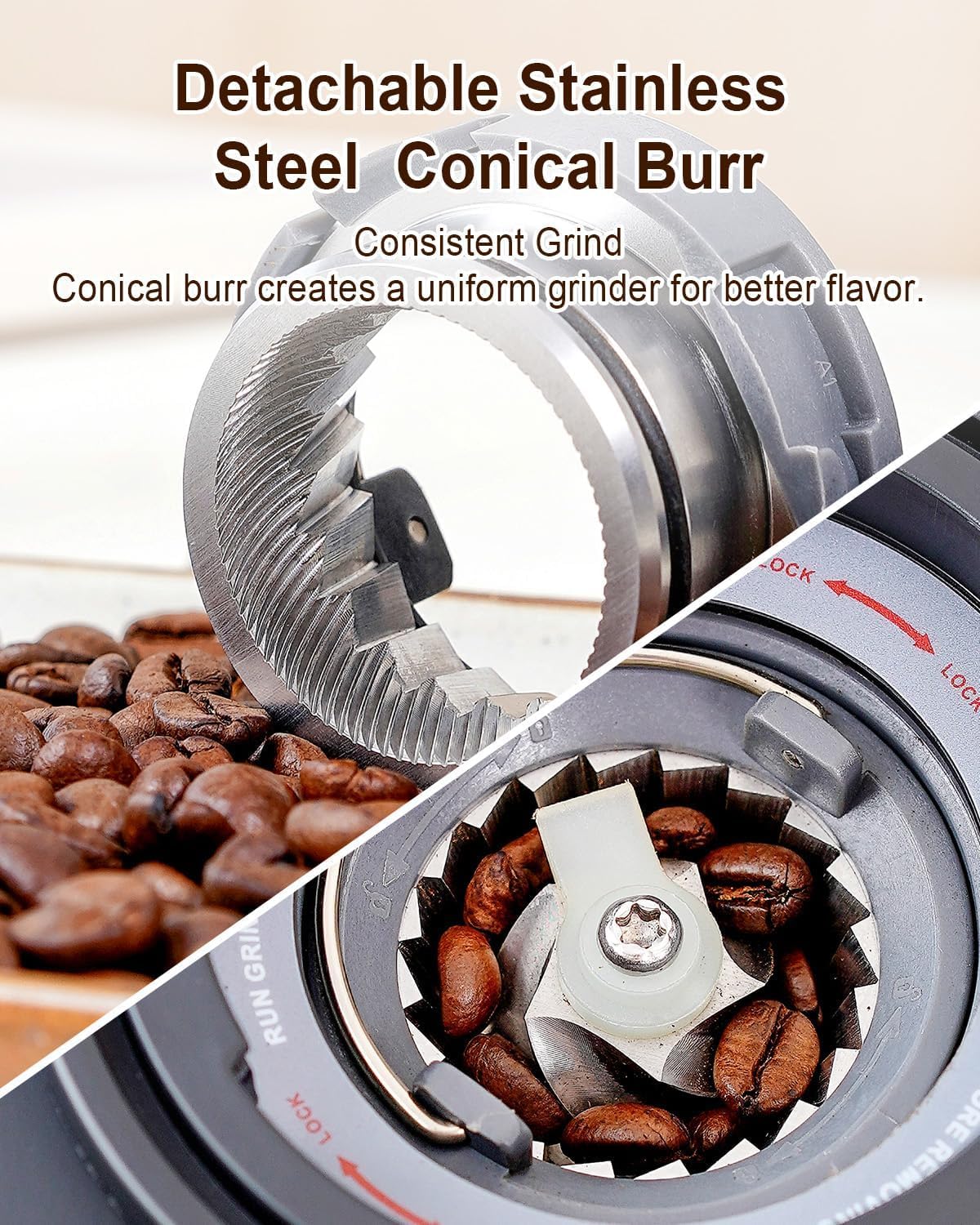 MOKKOM Coffee Grinder with 31 Precise Settings, Anti-Static, Quiet Conical Burr Coffee Bean Grinder for Home Use, Stainless Steel, 30 Seconds Timer & 1-8 Cup, LCD Display, Easy to Clean