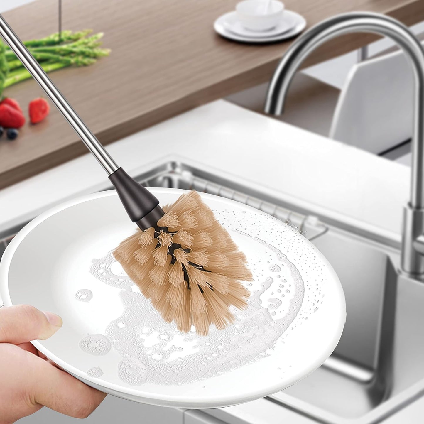 Stainless Steel Long Handle Water Bottle Brush, Flexible Scrubbing Brush for Cleaning Water Bottles, Baby Water Bottles, Glassware, Food Jars, Sports Jugs, Sobriety Jugs, 2 Pack, 15 in.