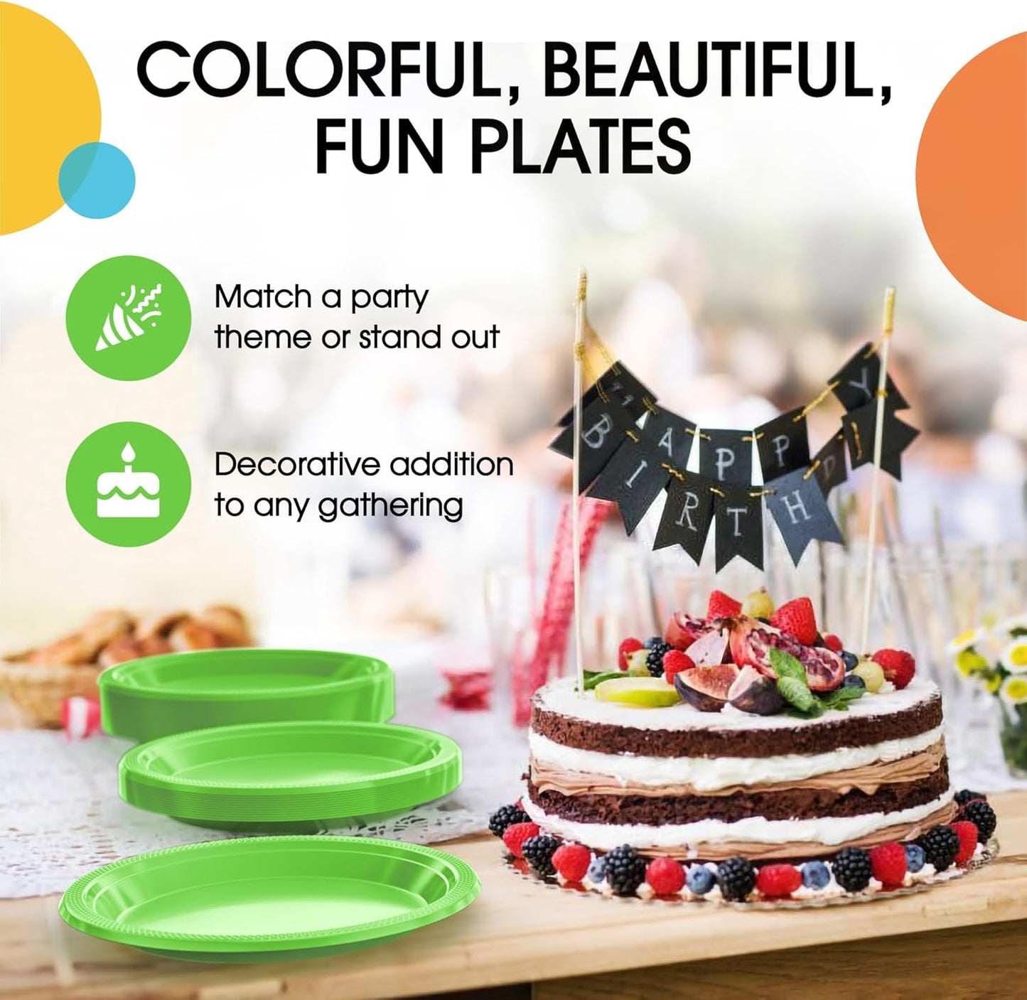 Exquisite Party Solids Lime Green Plastic Plates For Party 7" Lime Green Disposable Plates Heavy Duty Supplies 100 Pcs Plastic Dinnerware Sets Heavy Duty 350 GSM Disposable Dinnerware Set