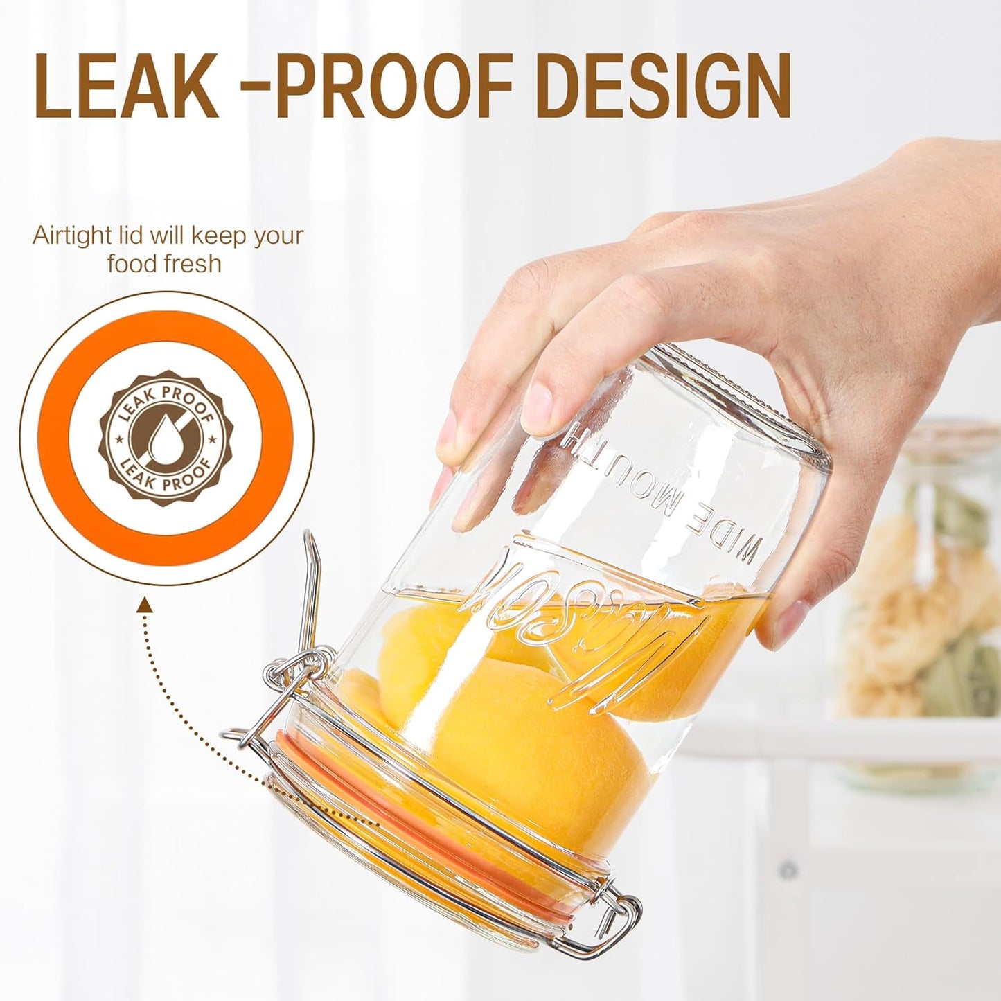 24oz Wide Mouth Mason Jars – 4 Pack Glass Jars with Airtight Lids for Canning, Pickling, Meal Prep, Jam, Jelly, Overnight Oats & DIY Projects