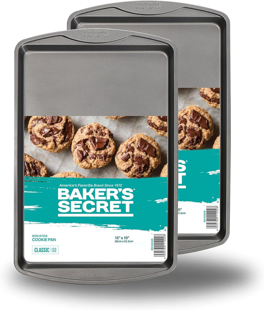 Baker's Secret Nonstick Cookie Sheets 15in baking area, Baking Trays for Oven Premium Food-Grade Coating, Non-stick Cookie Sheets, Baking Accessories - The Classic Collection (2x Medium 15" x 11")