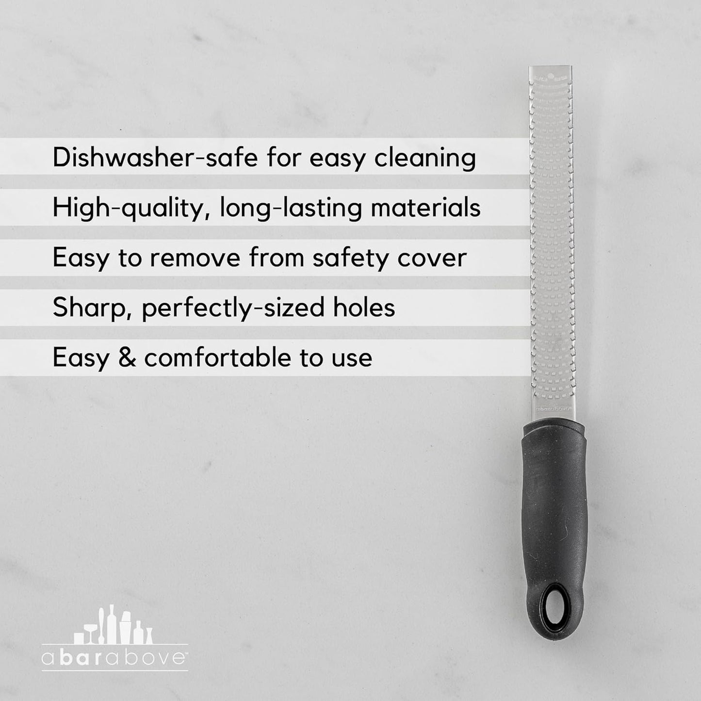 A Bar Above Cheese Grater & Lemon Zester-Chef-Grade Stainless-Steel Citrus Rasp, 12″ Hard-Cheese Grater for Parmesan, Ginger, Garlic, & Cocktail Garnish