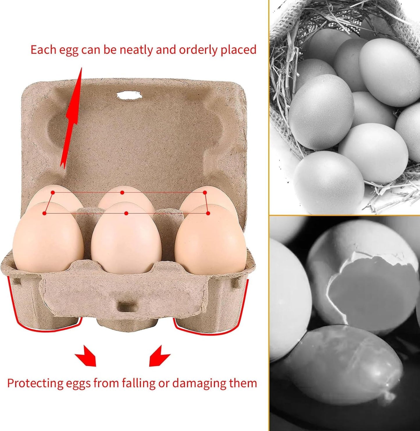 50 Pack Empty Egg Cartons,6 Pulp Fiber Storage Containers for Kitchen, Farm, Picnic,Travel, Brown,Reusable