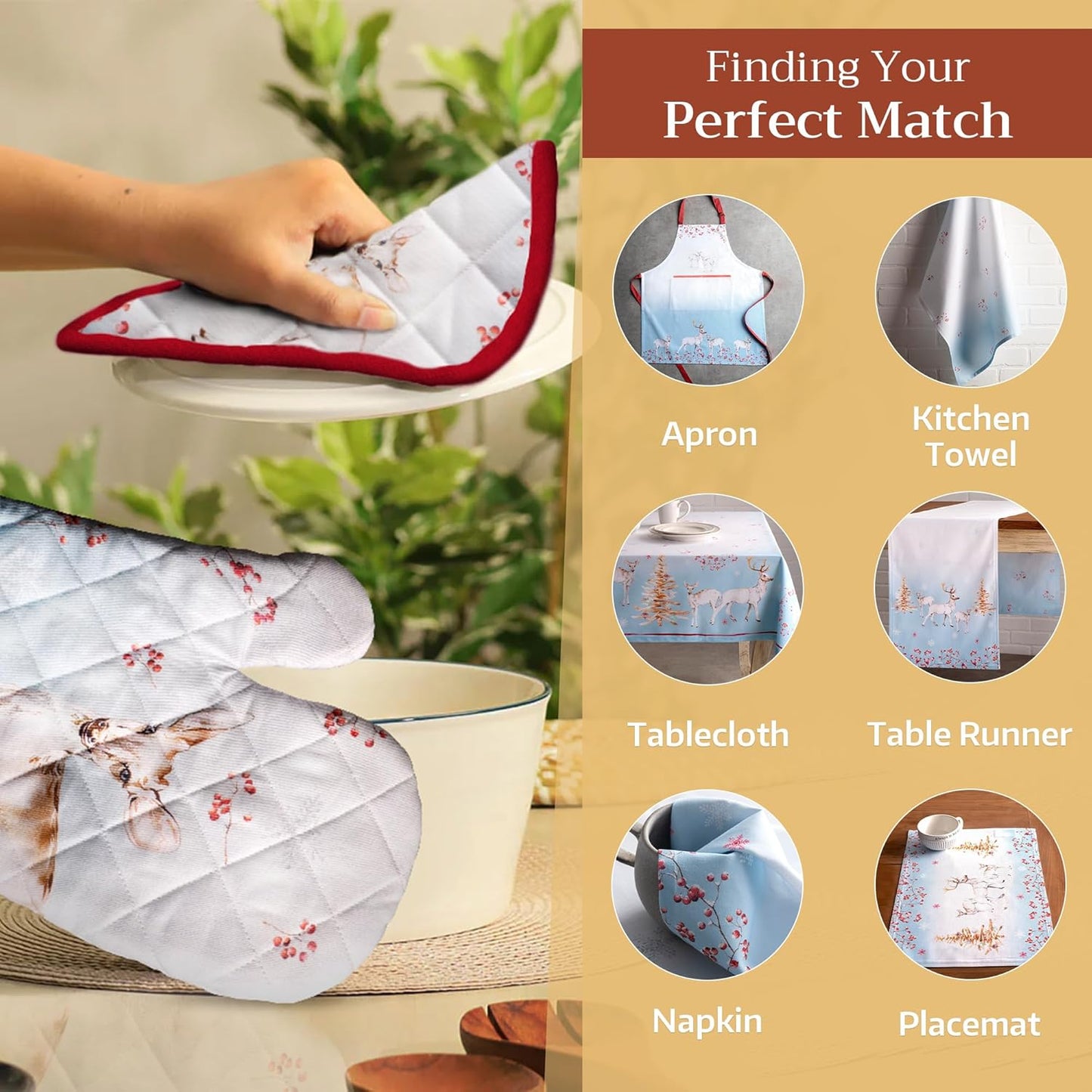 Maison d' Hermine Oven Gloves 100% Cotton Oven Mitt 7" x 13" with Loop Heat Resistant, BBQ, Cooking Gloves, Baking, Grilling, Kitchen, Handling Hot Pans (Pack of 1, Fairytale Forest)