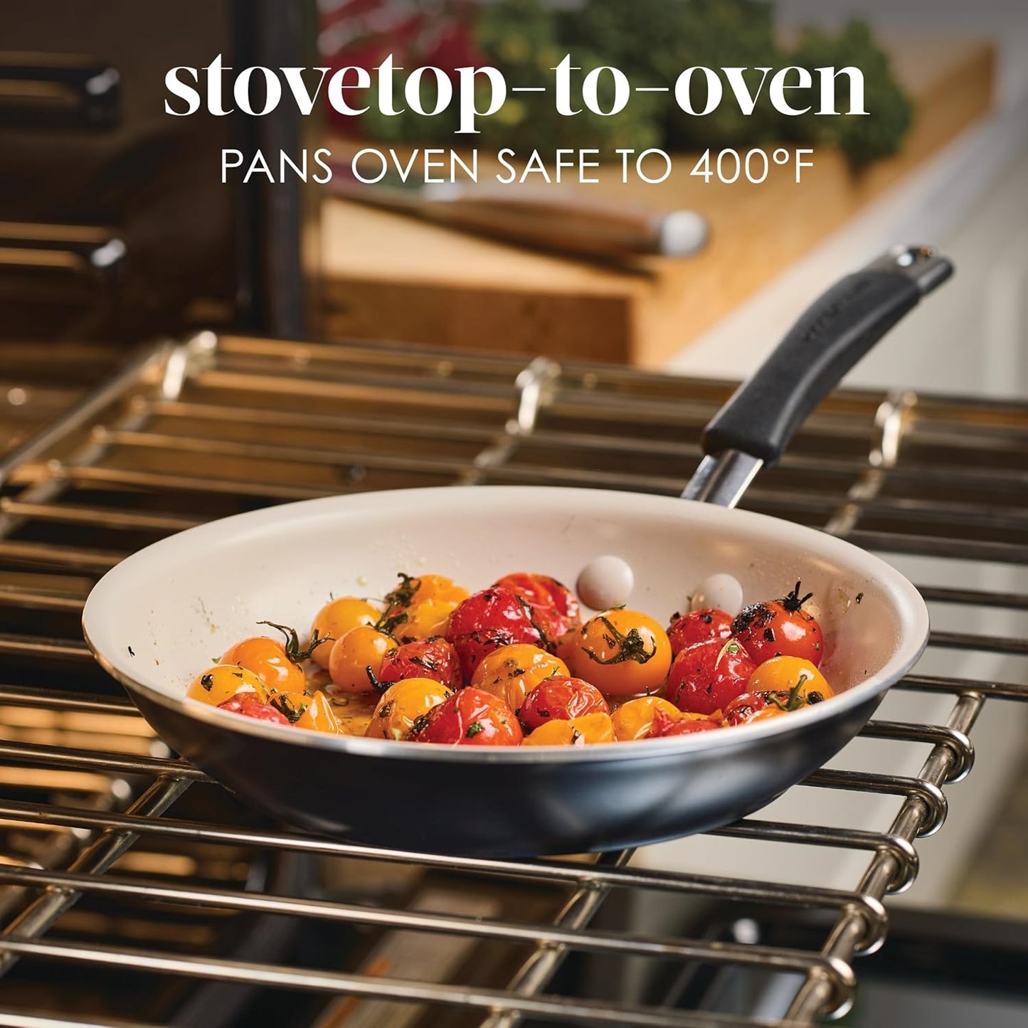 Rachael Ray Cucina Ceramic Nonstick Frying Pan/Skillet, 8.5 Inch Non Stick Open Fry Pan, Dishwasher Safe - Peppercorn