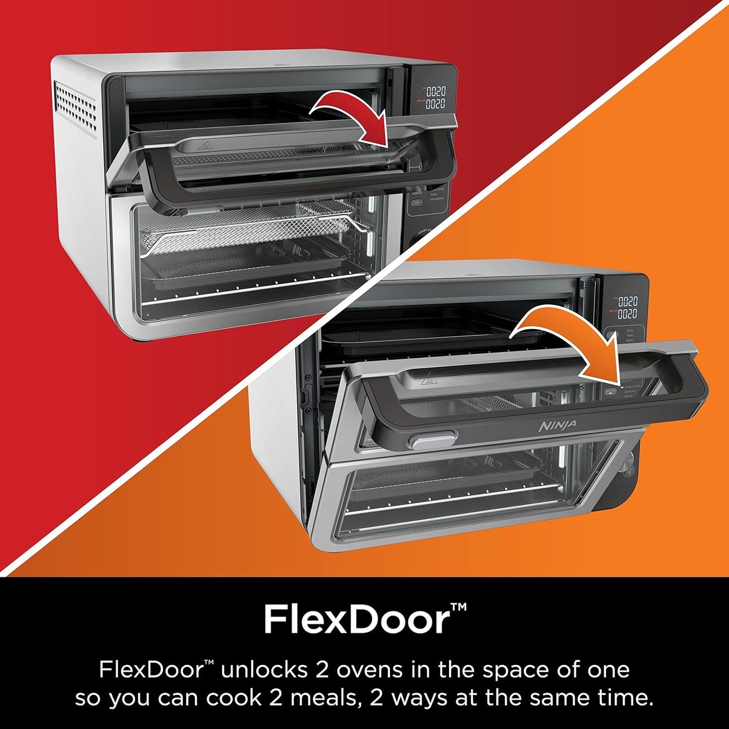 Ninja DCT401 12-in-1 Double Oven with FlexDoor, FlavorSeal & Smart Finish, Rapid Top Convection and Air Fry Bottom , Bake, Roast, Toast, Air Fry, Pizza and More, Stainless Steel