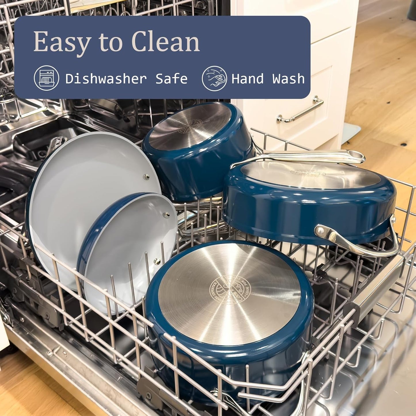 3.5qt Nonstick Ceramic Sauce Pan with Lid (8.19") Even Heat Distribution, Non Toxic & PFAS Free Healthy Cooking Pot for All Stovetops (Induction/Gas/Electric), Oven Safe 500°F, Navy Blue