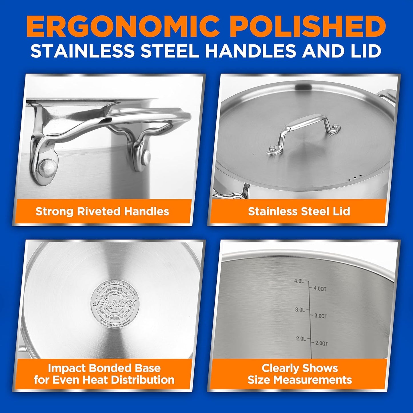 NutriChef 5-Quart Stainless Steel Stockpot with Lid- 18/8 Food Grade Heavy Duty Inox Large Stock Pot for Stew, Soup, Works w/ Induction