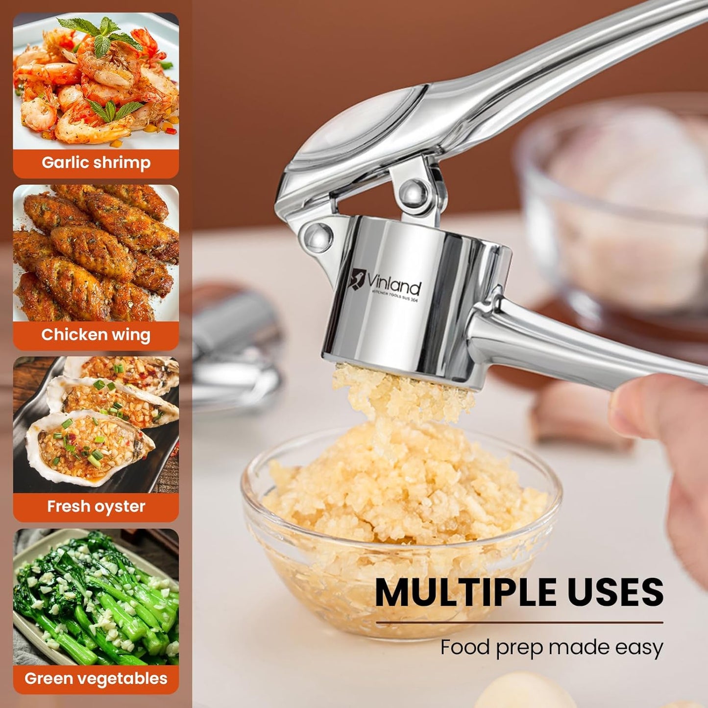 Premium Garlic Press Set, 304 Stainless Steel Garlic Crusher, Professional Garlic Mincer Tool Food Grade Professional Garlic Press - Made of 304 Stainless Steel, Rust-proof Ergonomic, Dishwasher Safe