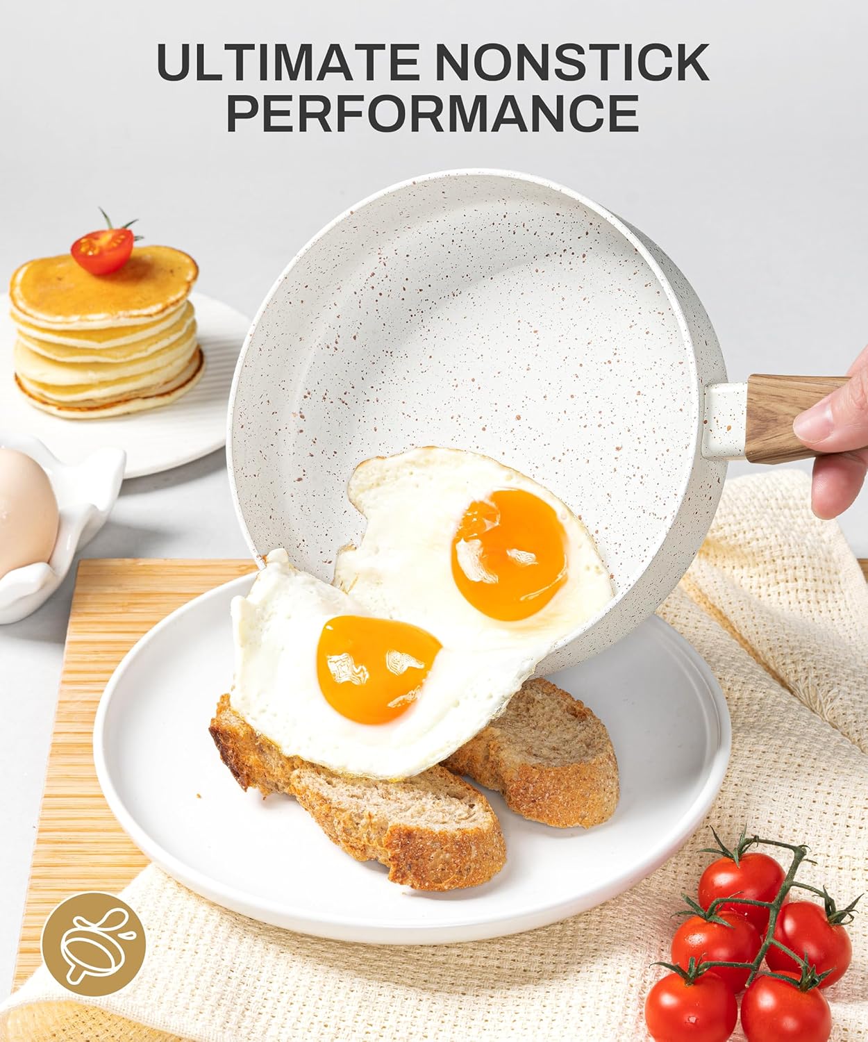 MICHELANGELO Small Frying Pan Nonstick - 6 Inch Single Egg Frying Pan, Mini Skillet with Stay-Cool Handle, Non-Toxic Omelette Pan, White