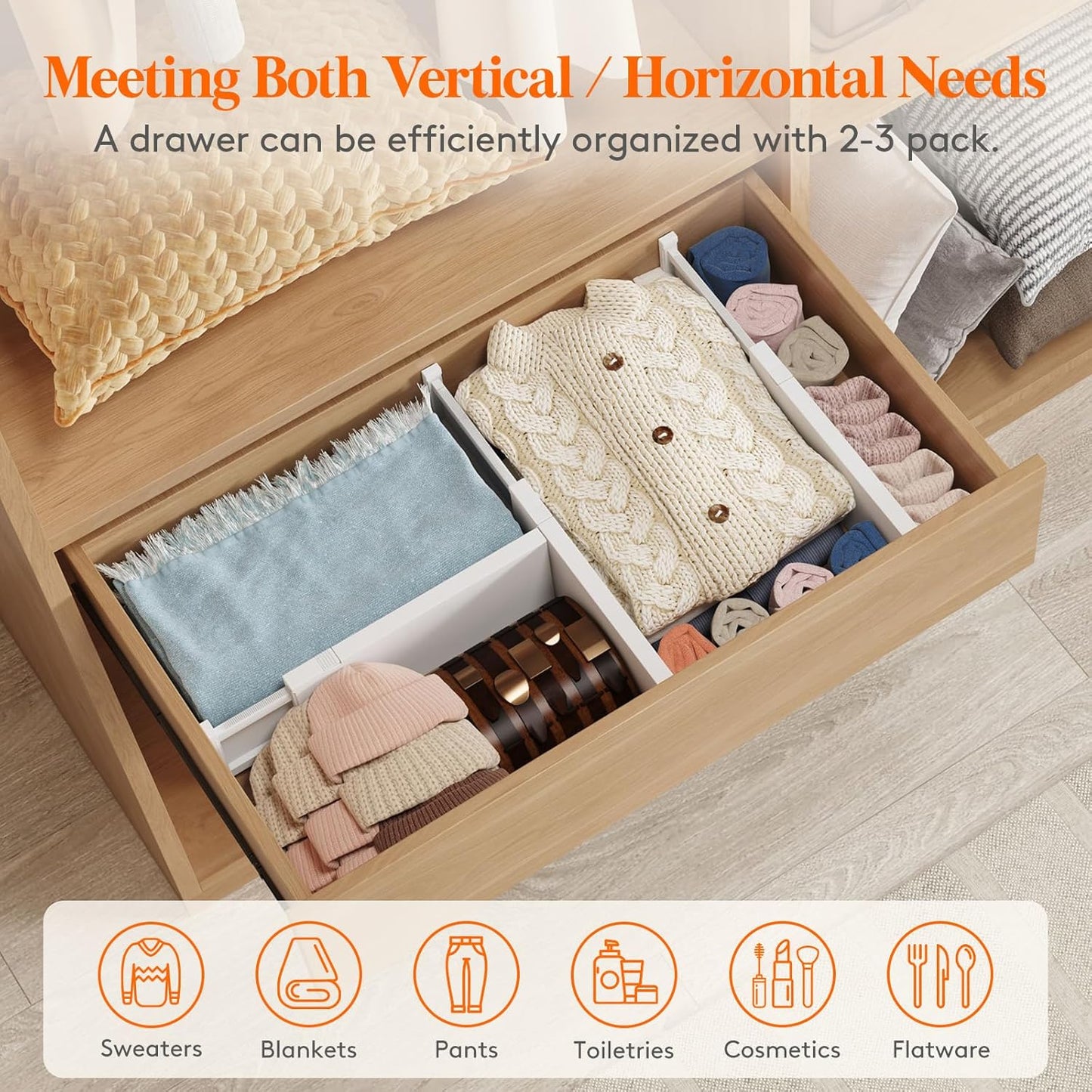 Lifewit 8 Pack Drawer Dividers 5" High, 13.5-22" Adjustable Clothes Organizers, Expandable Dresser Separators in Bedroom/Bathroom/Kitchen/Office