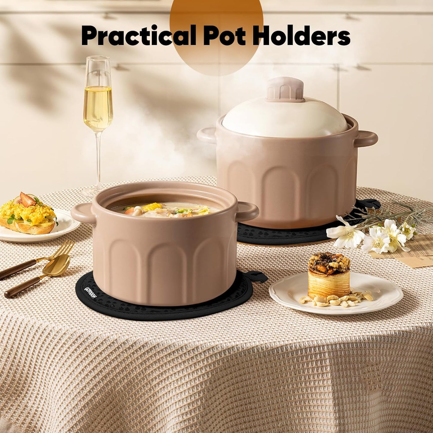 Oven Mitts and Pot Holders 4 Sets, Heat Resistant 500 ℉ Oven Mitt and Pot Holder,Oven Glove&Potholders with Non-Slip Silicone Surface,Kitchen Essentials for Cooking/Baking/BBQ-Black