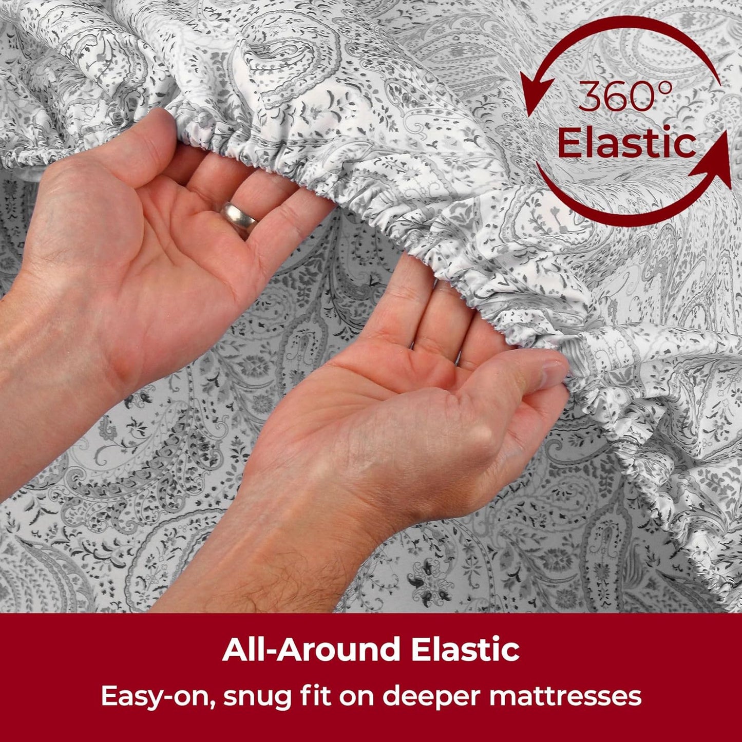 Mellanni Extra Deep Full Sheets - 4 PC Iconic Collection Bedding - Hotel Luxury, Ultra Soft, Cooling Bed Sheets - Wrinkle, Fade, Stain Resistant (Full, Paisley Gray)