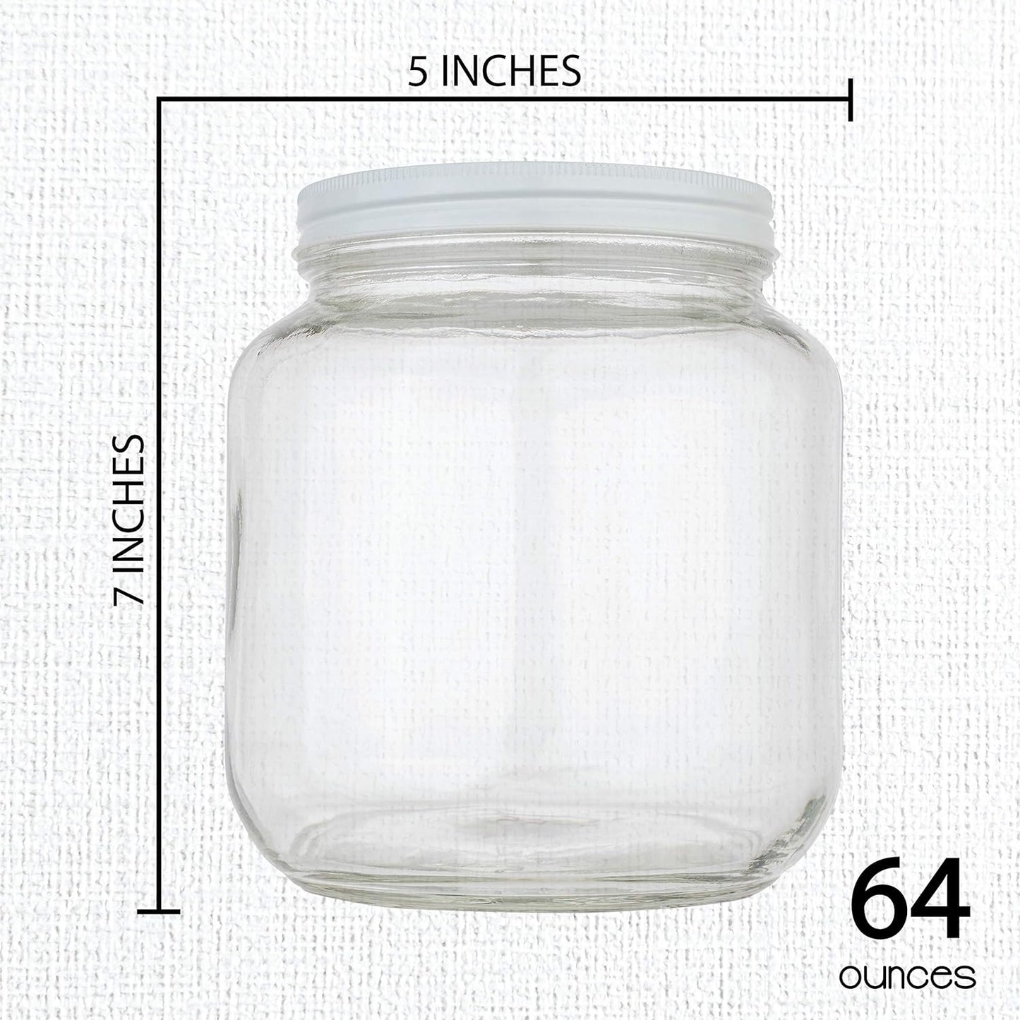 kitchentoolz Half Gallon Mason Jar Wide Mouth with Airtight Metal Lid - Safe for Fermenting Kombucha Kefir - Curing Pickling, Storing and Canning - BPA-Free Dishwasher Safe (White Lid, 4)