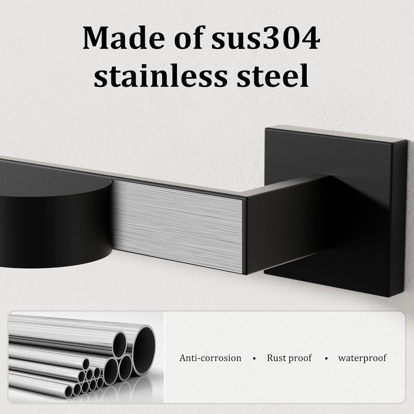 Alise Black Towel Bars,31.5 Inch Towel Holder Towel Racks for Bathroom and Lavatory,SUS304 Stainless Steel Hand Towel Hanger Rail Wall Mount,Useable Length 29.72 Inch Towel Bar, GYT080-B