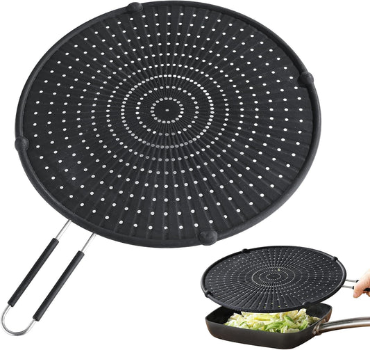 Splatter Screen for Frying Pan, Kaloo Grease Splatter Guard, Heat-Resistant Splatter Guards for Frying, Silicone Splatter Guard for Everyday Cooking, Dishwasher Safe (13inch,Black)