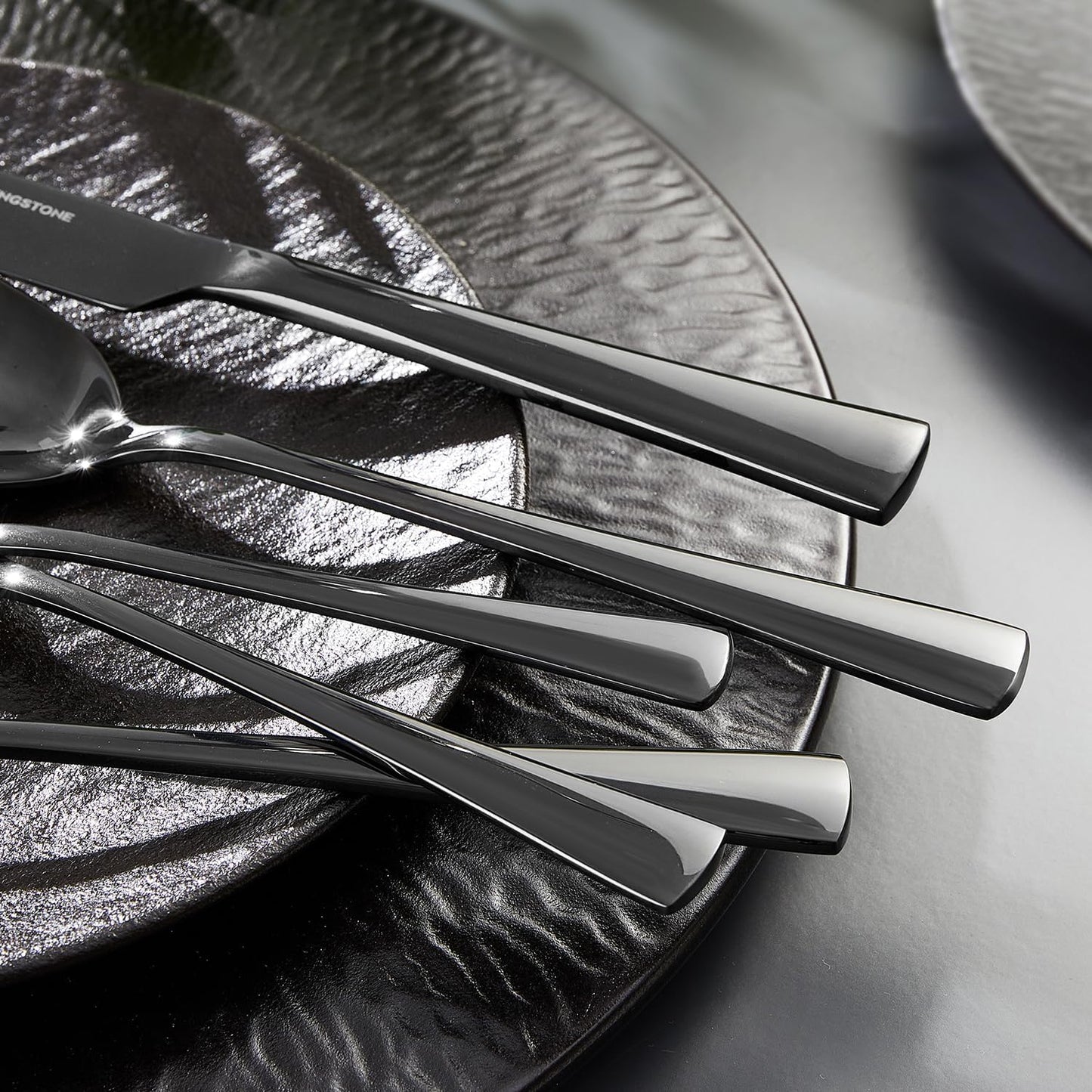 KINGSTONE 18/10 Stainless Steel Flatware, 20-Piece Forged Silverware Set for 4, Mirror Polished Cutlery Set Dishwaher Safe for Home, Restaurant, Wedding, Party, Black