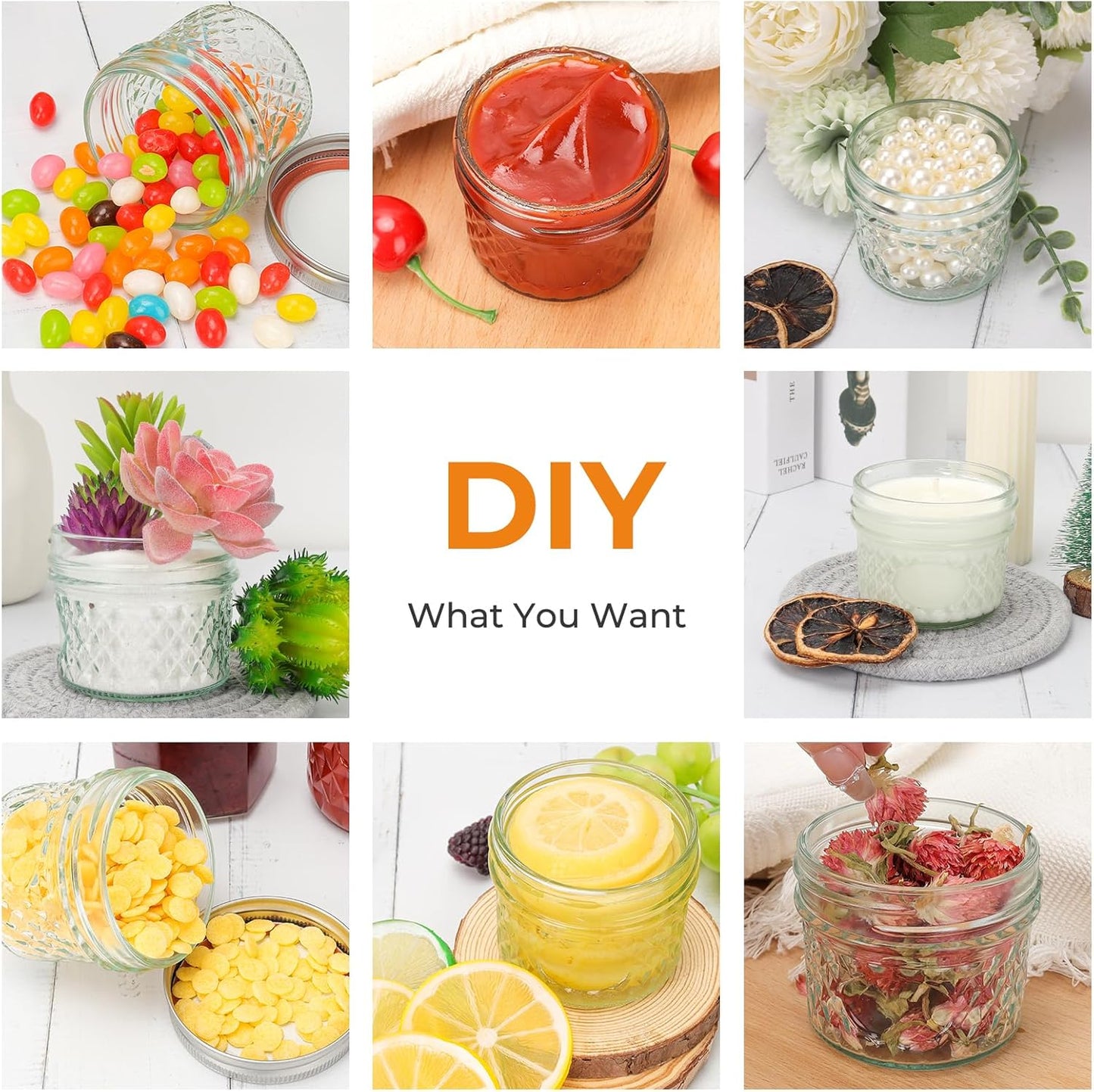 Eathtek 4 oz Mason Jars 40 Pack, 120ml Mini Canning Jars with Regular Lids for Jelly Herbs Spice Honey Storage, Small Glass Jars Candle jars, Extra Tags Label Included