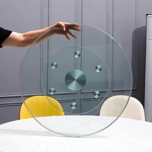 20" Tempered Glass Lazy Susan Turntable, 360° Silent-Spin Round Clear Tabletop Rotating Tray, Centerpiece for Dining Tables, Smooth Rotation, for Banquets, Weddings & Family Gatherings