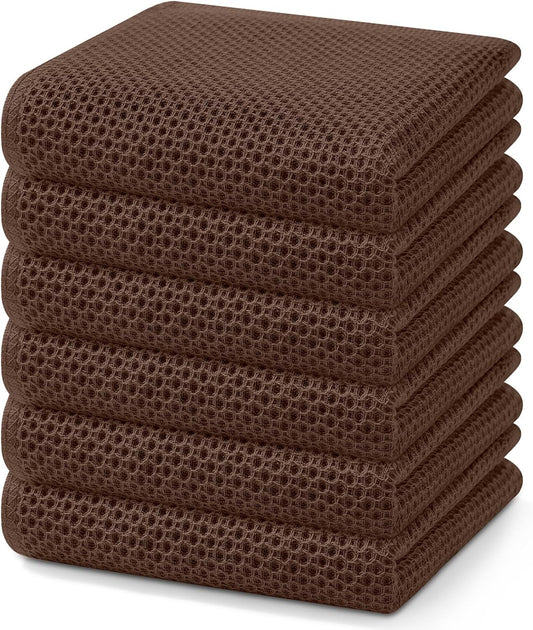 Homaxy 100% Cotton Waffle Weave Kitchen Dish Towels, Ultra Soft Absorbent Quick Drying Cleaning Towel, 13 x 28 Inches, 6-Pack, Coffee