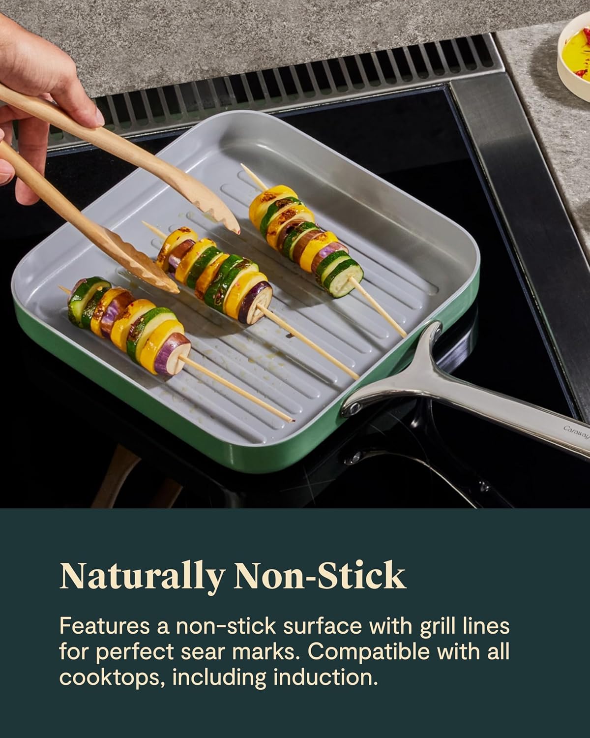 Caraway Square Grill Pan - 11” Grill Pan - Non-Stick Ceramic Coated - Non Toxic, PTFE & PFOA Free - Oven Safe & Compatible with All Stovetops - Navy