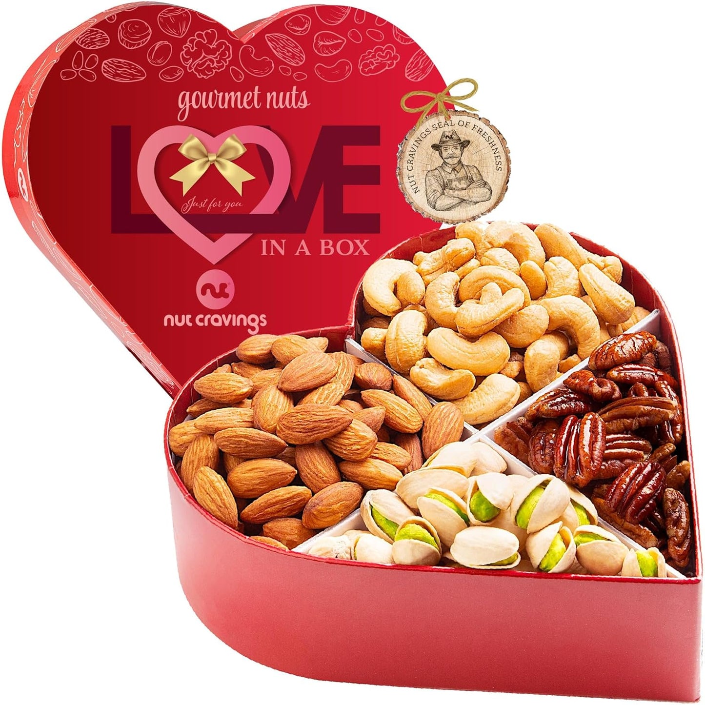 NUT CRAVINGS - Mixed Nuts Heart Shaped Gift Basket, Love in A Box (4 Assortments) Romantic Food Arrangement, Healthy Snack Care Package, Food Assortments