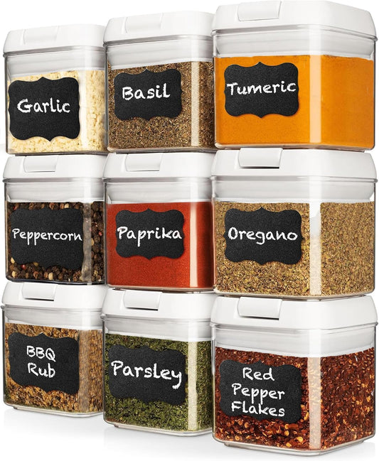 Shazo 9 PC Airtight Food Storage Containers - BPA Free Clear Plastic Snack & Spice Containers with Easy Lock Lids - Kitchen and Pantry Organization for Herbs, Coffee, Tea - 0.5L / 2.1 Cups