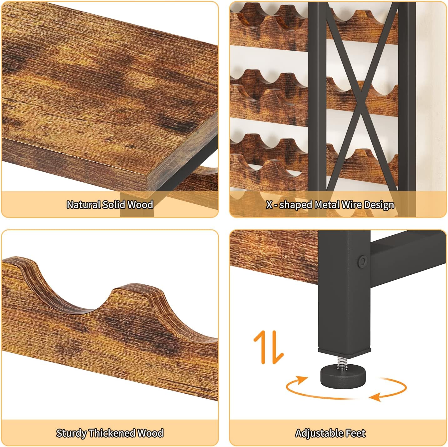 Homeiju 56-Bottle Wine Rack Freestanding Floor, Wooden Wine Storage Shelf, Stackable Wine Rack with Tabletop for Living Room,Kitchen or Wine Cellar