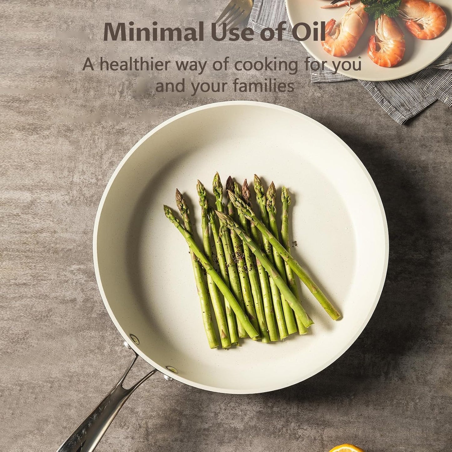 UCC LIFE Nonstick Frying Pan Skillet, Granite Coating Pan, Healthy Stone Cookware Chef's Pan, PFOA Free Compatible with All kitchen Stovetops (8 Inch White)