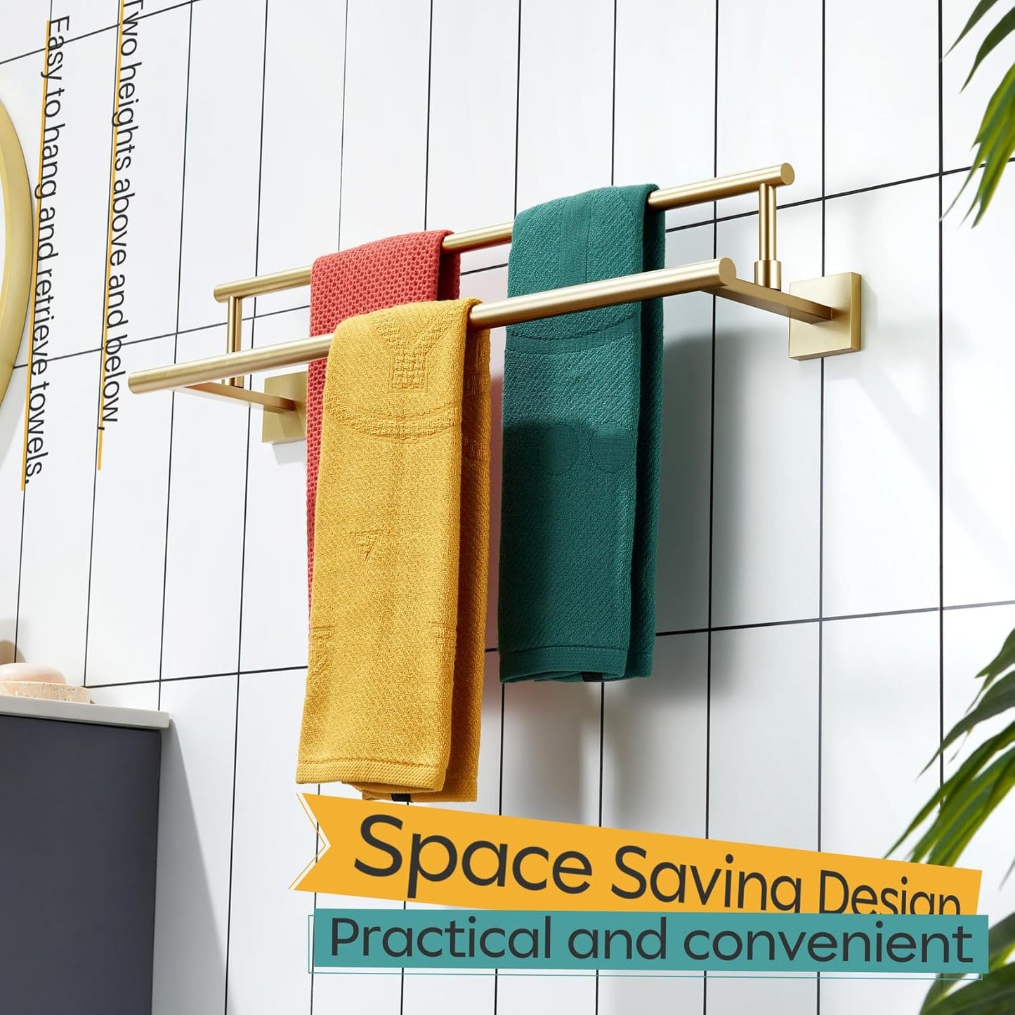 KOKOSIRI Hand Towel Bar 20 Inch Bath Towel Holder Bathroom Racks 50CM for Cabinet Kitchen Rails Brushed Gold Stainless Steel B5009BG-L20