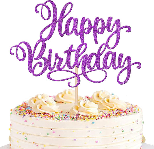 ZHUOWEISM 1 PCS Happy Birthday Cake Topper Glitter Happy Birthday Cake Pick for Celebrating Happy Birthday Anniversary Party Cake Decorations Supplies Purple