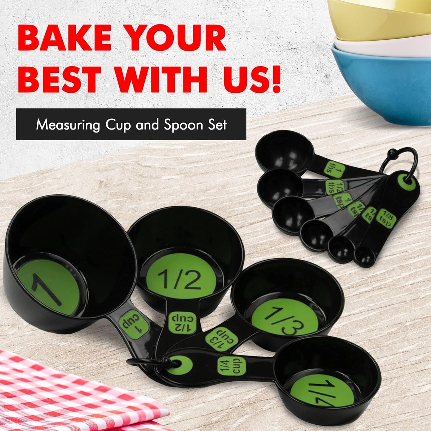 Chef Craft Easy to Ready Plastic Measuring Cup Set, 10 piece set, Green