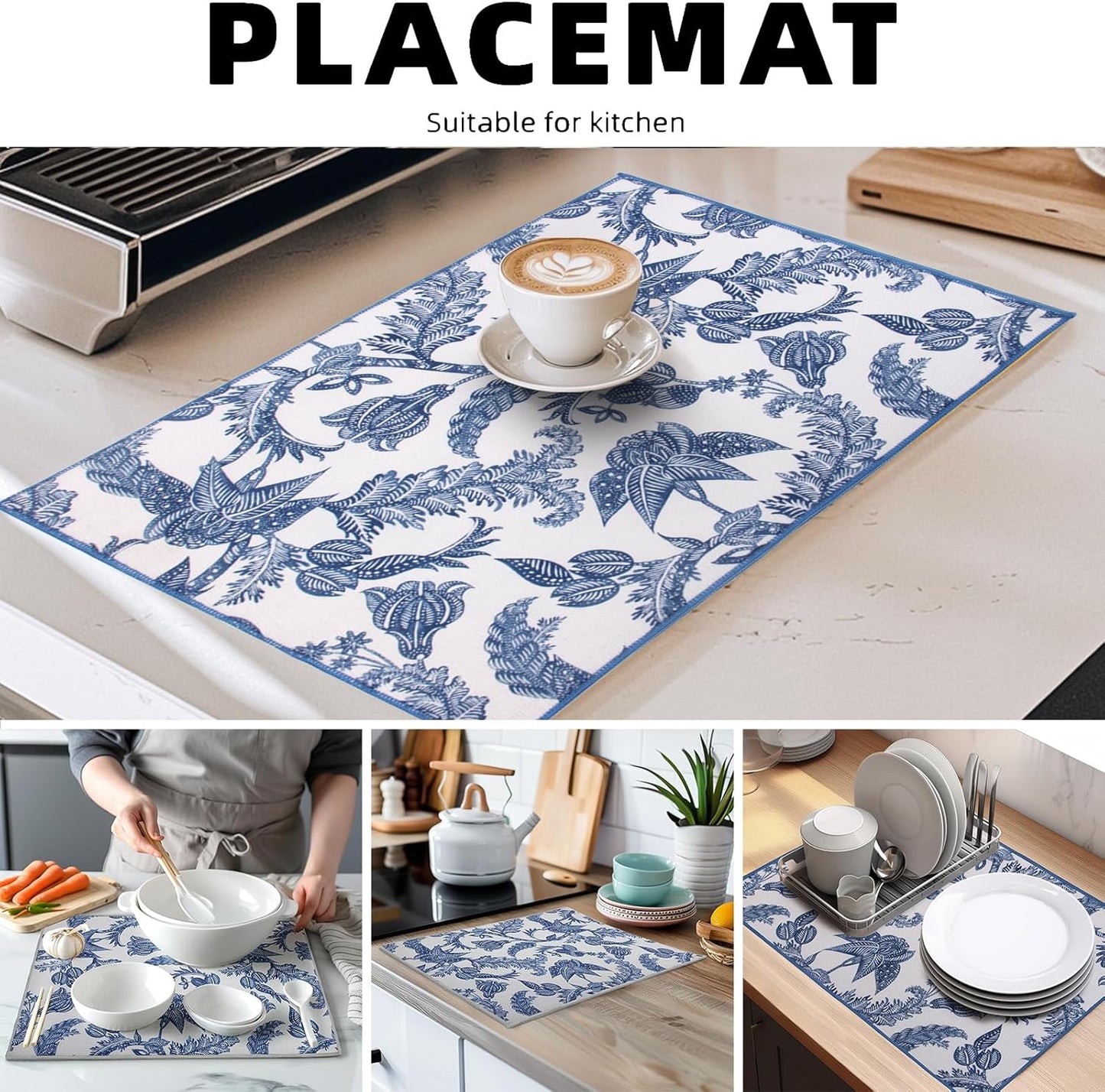 Dish Drying Mat Floral Print Microfiber kitchen drying mat, 20x15 inches, Dish Drying Mats for Kitchen Counter, Super Absorbent, Anti-Slip, Fast Drying, Kitchen Must-Have