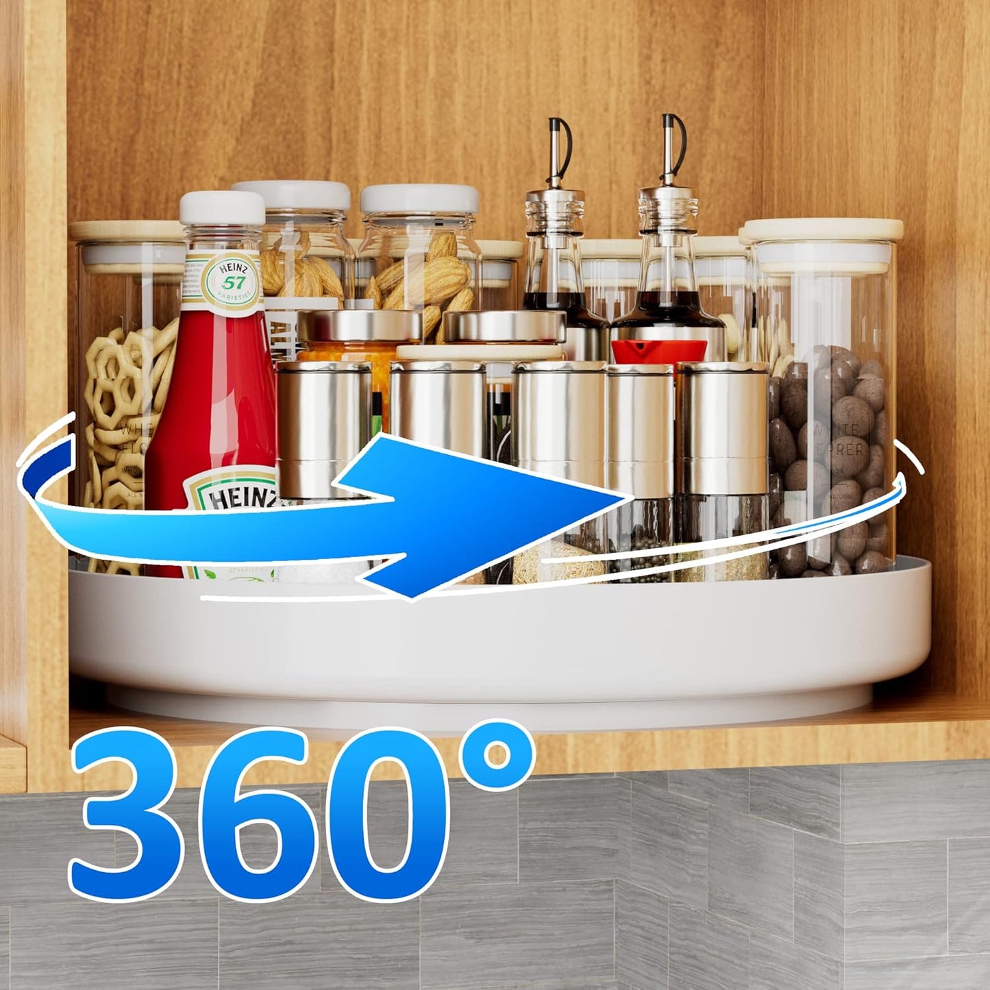 Ovicar Lazy Susan Cabinet Organizer - 13 inch Metal Turntable Lazy Susan for Kitchen Spice Rack Pantry Cupboard Bathroom Countertop Refrigerator Table Storage, White