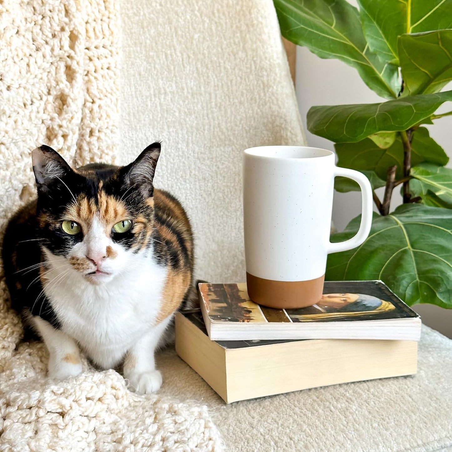 Mora Ceramics Large Tea Mug with Loose Leaf Infuser and Ceramic Lid, 18 oz, Portable, Microwave and Dishwasher Safe, Tall Coffee Cup - Rustic Matte Ceramic Glaze, Modern Herbal Tea Strainer, Cotton