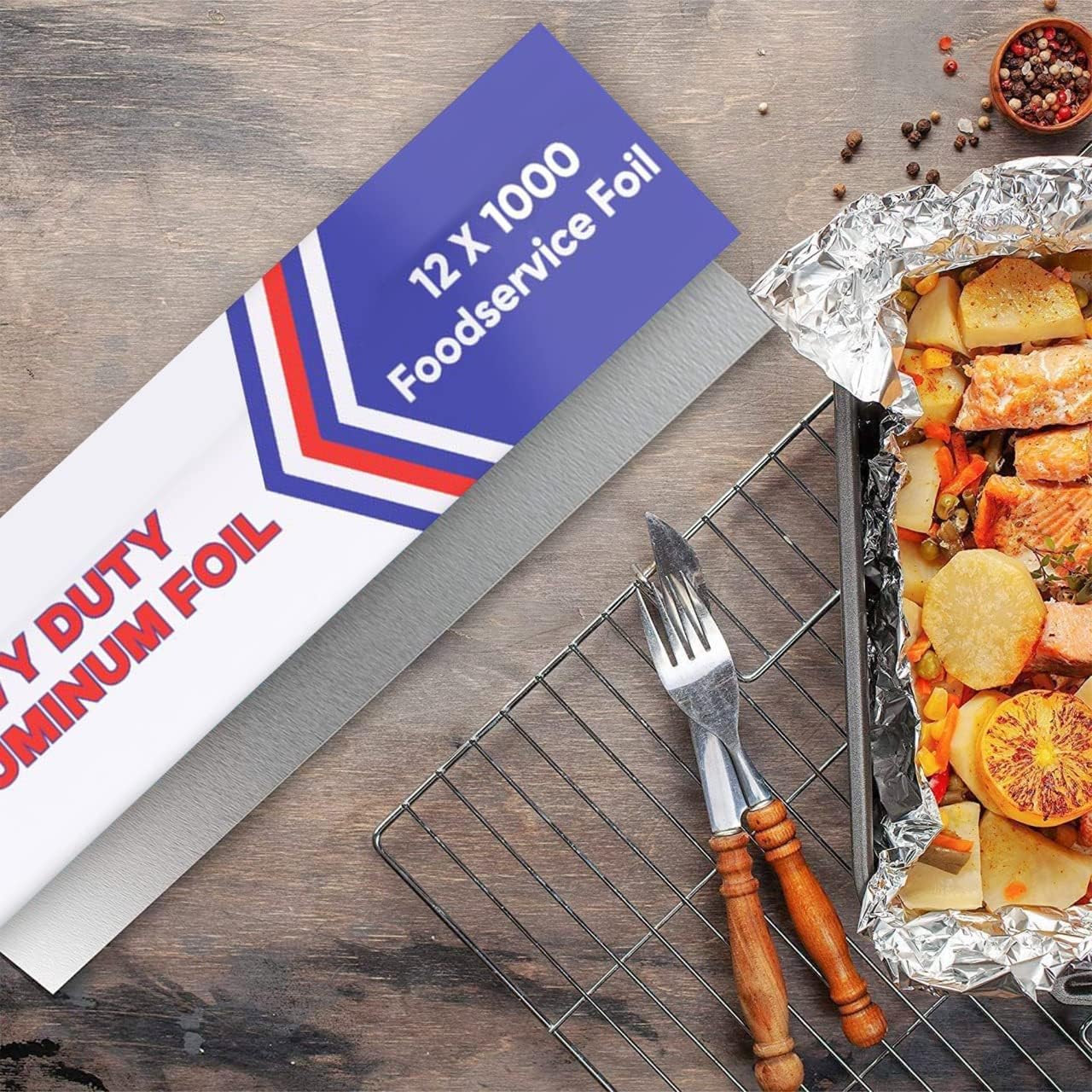 Aluminum Foil (12"x1000 ft.) - Heavy Duty Aluminum Foil Wrap for Food, BBQ, Grilling and Roasting - Tin Foil Perfect for Multipurpose Kitchen (1 Box)